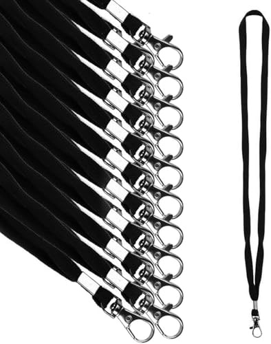OTYMIOW Cordons Tour de Cou Noir 200PCS Cordon Lanyard avec Fermoir Mousqueton, Lanière de Cou Badge, Lanyard Tour de Cou Avion, Cordon pour Badge Tour de Cou pour Personnel, Étudiants, Infirmières