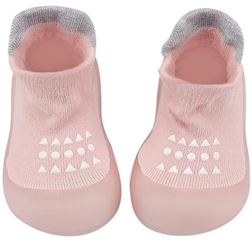 Baby pojkar flickor strumpskor småbarn barfotatofflor andas första gåstolar med halkfri gummisula, Rosa, 6-12 Months