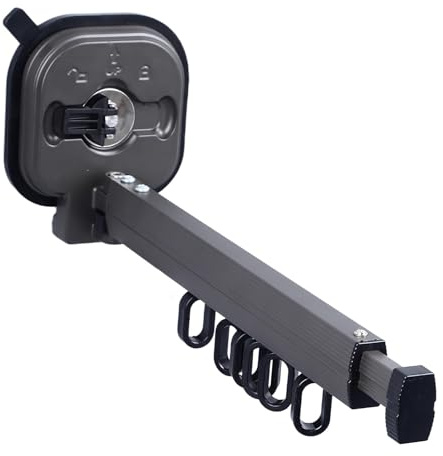 Mumusuki Wäscheständer Wandmontage, 360° Drehbar 2-Fold Wand Wäschetrockner Ausziehbar, Einziehbarer Kleiderständer mit Haken für Balkon, Wäsche, Badezimmer, Wohnmobil, Schwarz