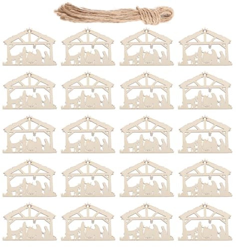PRETYZOOM 20 Stücke Holz Dekorative Set Krippen Szene Ornamente Weihnachten Baum Weihnachten Hängende Ornamente Religiöse Holz