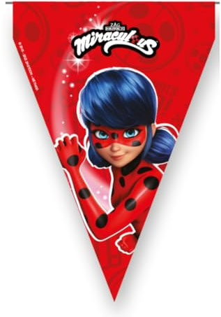 BeenSmile, Ladybug Geburtstag Deko, Wimpelkette Geburtstag, Miraculous -Charakter, Wimpelkette für Kinder, Dekoration für Kindergeburtstag, Partyartikel, Feier und Jubiläum, 1 Stück, 3 m