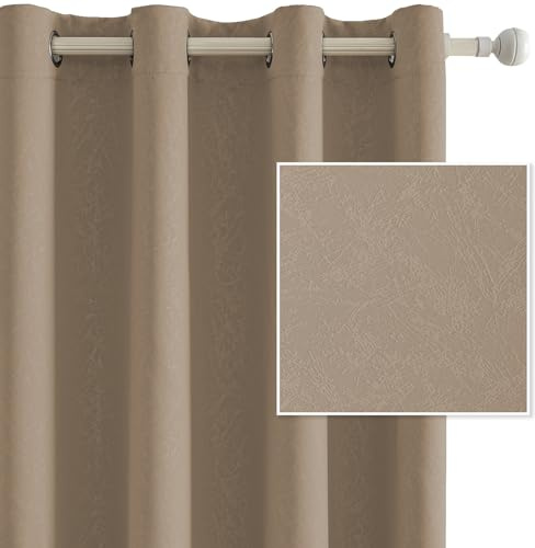 Ystyle Verdunklungsvorhänge 2er Set, Thermovorhang Gegen mit Ösen, 140x225 cm, Modern Gardinen Abdunkelnde Vorhänge Wohnzimmer Schlafzimmer, Schallschutz Vorhang, Caffè Chiaro