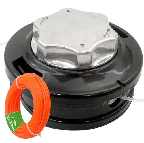 Zeqeey M10 x 1.25 Left-Hand Automatic Out Line Universal Thread Replacement Trimmer Dual 2 Line Spool Head with 15m 2.4mm Strimmer String Cord