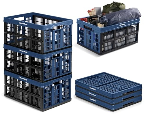 CleverMade Collapsible Utility Crates, Ocean, 3 Pack, 45L/11 Gal, 66 lbs Capacity, Stackable Containers, Heavy Duty, Space-Saving Baskets,Polypropylene (PP)