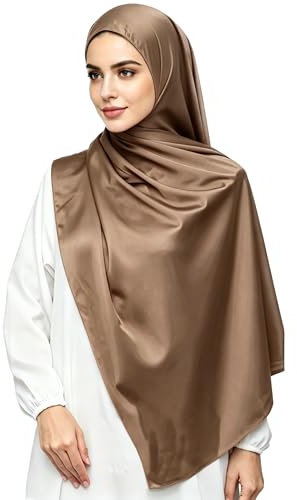 Lina & Lily Luxus-Satin Hijab Kopftuch Schal für Muslimische Frauen Extra Langer