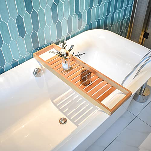 Vassoio per vasca da bagno Vassoio per vasca da bagno in legno, vassoio da bagno in noce premium Mensola per vasca da bagno Supporto per vasca per tablet Libri Candele Porta accessori per il bagn