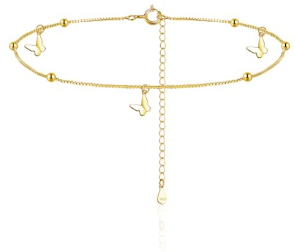 Zolkamery Silver Anklets for Women, Resizable Silver Bracelet Ankle, 925 Sterling Silver Anklets, Adjustable Chains Summer Beach Foot Jewelry, Starfish/Butterfly Round Ball Anklet, Length 22 + 5 cm