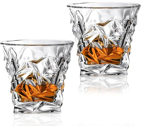 Hisptgo Whiskey Glasses Set of 2, 10 Oz Old Fashioned Lowball Rocks Glasses Gift for Men Drinking Scotch Bourbon Cocktail Liquor Vodka