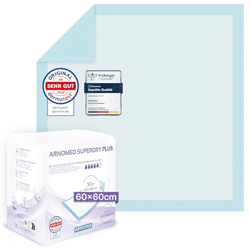 150x ARNOMED® Krankenunterlagen 60x60cm saugstarke Inkontinenzunterlagen | 5-lagige Zellstoff Unterlagen fürs Bett bei Inkontinenz, saugstarke Wickelunterlage für Babys, Wickelunterlage Einweggebrauch