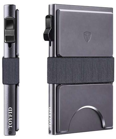TOYFID Graues Aluminium Pop-up Card Case, RFID Erweiterbar | Pop-up Kartenhalter mit seitlichem Druck. Platz für 12+ Karten. Elastisches Band & erweiterbare Platine. RFID-Schutz.