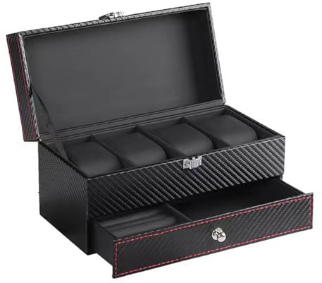 Yokawe Boîte à montres pour hommes avec 4 emplacements, porte-bijoux double couche pour bagues, bracelets, lunettes et montres, cadeau parfait pour mari, papa ou fils Noir