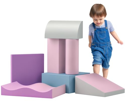 HOMCOM 7 TLG. Schaumstoff Bausteine Kinder Softbausteine Mehrfarbig | Toben & Klettern, Bauklötze, Weiche Riesenbausteine, Bauspielzeug, Schloss-Set, für Baby & Kleinkinder, Schaumstoffblöcke