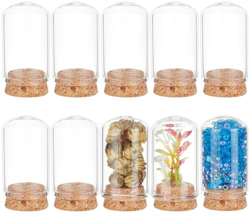 BENECREAT 10Pcs 20ml Dome Decorative Jars, Glass Display Cloche Dome Decoration Bottles with Cork Stoppers for Flower Storage, Specimens, Crafts Decorations