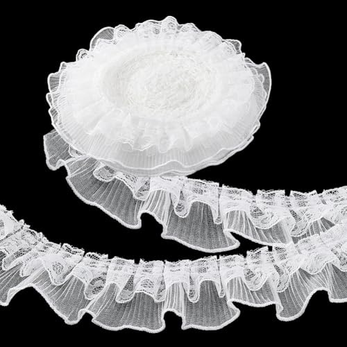 PH PandaHall 9.14m Nastro di Pizzo Arricciato Bianco Nastro Organza Plissettato, 6cm Passamaneria Arricciata a Doppio Strato per Cucito Costumi Abbellimenti Decorazione Artigianato Fai Da Te