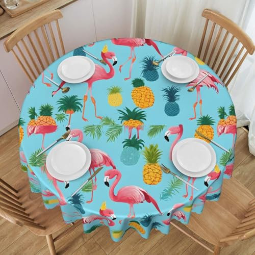 UENFFKDAP Tischdecke, rund, Motiv: Flamingo-Ananas, wasserdicht, waschbar und wiederverwendbar, für Restaurants, Partys, drinnen und draußen, 152 cm