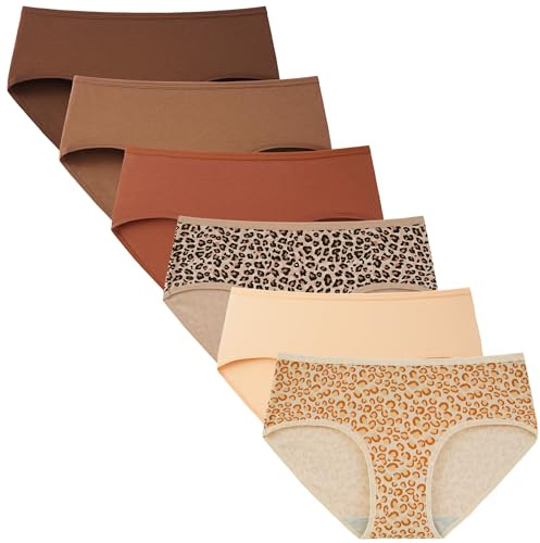 INNERSY Womens Underwear Cotton Hipster Panties Regular & Plus Size 6-Pack(Leopard Print, Large)