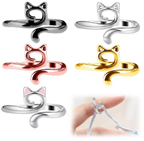 IKOPFLN 5 pezzi di anelli per uncinetto in metallo con guida per filato aperta, anelli per uncinetto regolabili, ditale per maglieria veloce, accessori per uncinetto