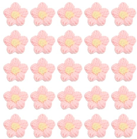 PATIKIL Fiori Uncinetto, 50Pz Fiori Applicare Lavori Cucito Fatti a Mano all'Uncinetto, Decorazioni per Capelli Fai da Te, Vestiti, Feste, Artigianali, Rosa Chiaro/Giallo
