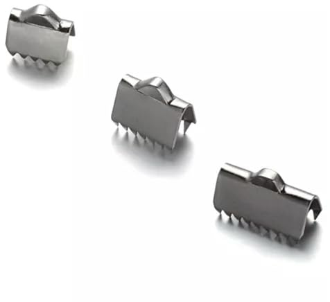 50 Pezzi 304 estremità Nastro in Acciaio Inossidabile Punte crimpatrici Lisce e frastagliate con Anello di Sospensione-6,5x6 mm
