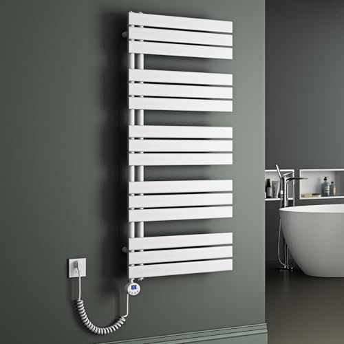 Mai & Mai Badheizkörper Badheizung Heizkörper Bad 131x60 cm in Weiß | Handtuchheizkörper Seitenanschluss, Handtuchhalter Handtuchwärmer mit Heizstab 1000W