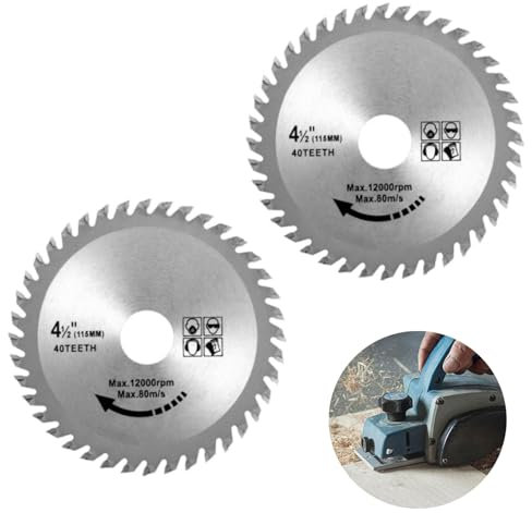 Hojas de sierra circular de 4.5 pulgadas (paquete de 2) – Cuchillas de carburo 40T para carpintería – Discos de corte de precisión de 115 mm – Discos de corte de madera para amoladora angular que se