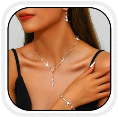Unicra Set di Gioielli da Sposa in Argento con Strass, Collana e Orecchini da Cerimonia, Bracciale, Set di Gioielli Formali da Cerimonia e Costume da Sposa per Donne e Spose, Misura unica, Metallo