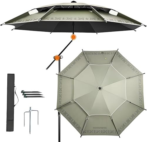 Generisch Strandschirm mit Neigbarer Aluminium Stange, Winddicht Tragbar Angelschirm mit Belüftung und Sandanker, Leicht und Verstellbar(240cm/8ft)