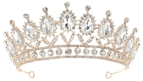Angoily Brautkrone mit Strasssteinen - Goldene Prinzessin Tiara | Funkelnde Brillanz, Sicherer Halt, Elegantes Design, Für Hochzeiten & Bälle, Angenehmes Gewicht