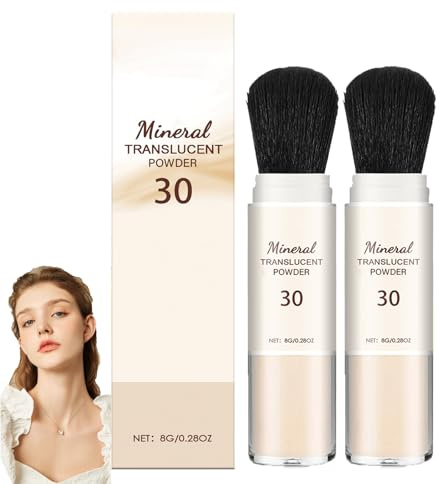 Poudre fixatrice minérale avec pinceau,poudre fixatrice translucide et légère pour un fini mat et un contrôle du sébum. Offre une protection solaire et minimise les pores. Fini mat longue tenue (2pcs)