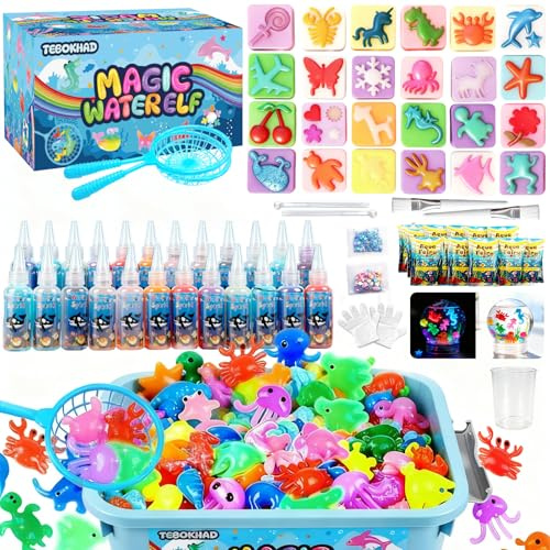 TEBOKHAD Magic Water Elf Toy Kit, 71PCS Aqua Gelz DIY Giocattolo per Bambini, Con 24 Gel Colorati, 24 Formine,Giocattolo Creativo E Regalo per Bambini Dai 3 Anni in Su, Ragazzi E Ragazze