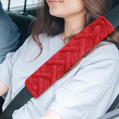 2 almohadillas para cinturón de seguridad, fundas de cojín para cinturón de seguridad, para adultos y niños, universal, compatible con todos los coches (rojo)