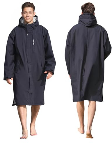 Owntop Bata cambiadora impermeable y resistente al viento, abrigo de manga larga de secado rápido de gran tamaño con capucha para playa, natación, surf, caminar, forro de tela de rizo (unisex, adultos