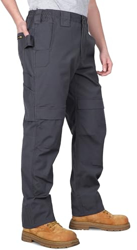 BOCOMAL FR Pants for Men Stretch Knee Pads Opening Flame Resistant Utility Reinfoced Work Carpenter Jeans Relaxed Fit Gray