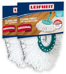 Leifheit Ersatzkopf Clean Twist Disc Mop, Mikrofaser 2er Set | Saugstarke, dünne Microfasern, für schnelle glänzende Bodenreinigung, nimmt Wasser und Schmutz zuverlässig auf