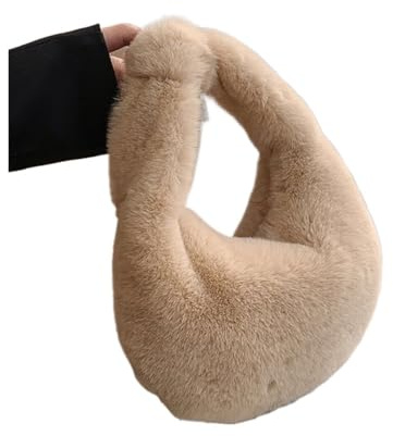Fluffig tygväska enfärgad plysch dumpling väska handväska liten telefon utomhus, Khaki, En Storlek