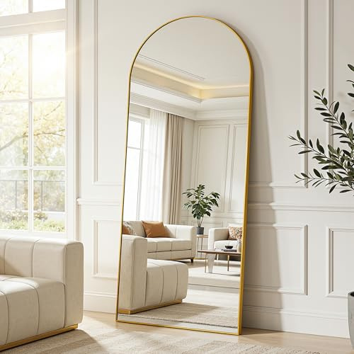 Antok 180x68cm Ganzkörperspiegel, Gewölbter Standspiegel, Rahmen aus Aluminiumlegierung, Bruchsicheres Glas, Bodenspiegel für Wohnzimmer, Ankleide, Gold
