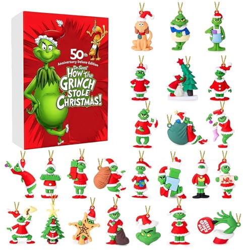 Corlidea Calendario de Adviento de Navidad Gr~inch, Calendarios de Cuenta Regresiva para Vacaciones de Navidad, Mini Figuras de Muñecas de Navidad Coleccionables, Regalos de Deslizamiento en