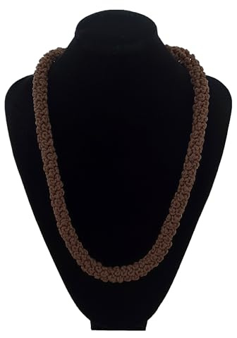 Generico Collana Lunga Bohemian in Cordino Marrone Lavorata all'Uncinetto, 66 cm, con Chiusura a T, Pezzo Unico Fatto a Mano