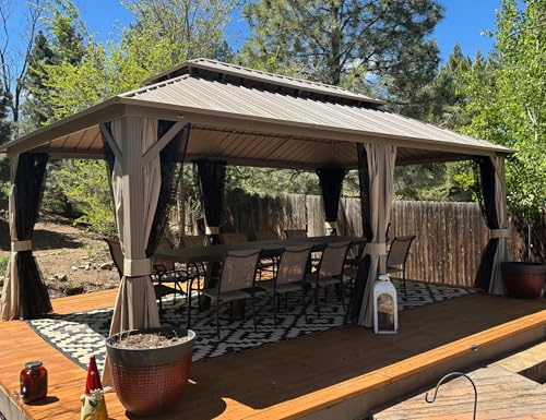 PURPLE LEAF - Cenador de jardín al aire libre, aluminio, 6 x 3,65 m, pérgola de doble techo de acero galvanizado, pabellón de jardín con mosquitera y cortinas para camping, fiesta, barbacoa, champán