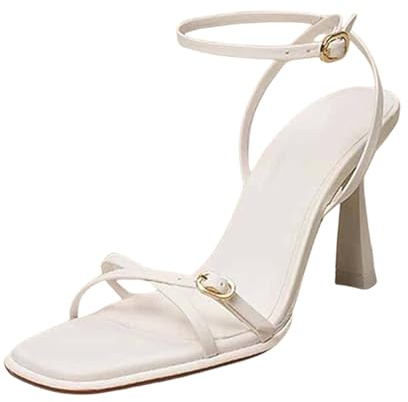 Sandaler, dam, med klack, eleganta, romerska sandaler, dam, läder, klackskor, lätta fritidssandaler, ventilerande, remsandaler, fashionabla utomhussandaler, lediga kvällsskor, bekväma sandaletter, Vit