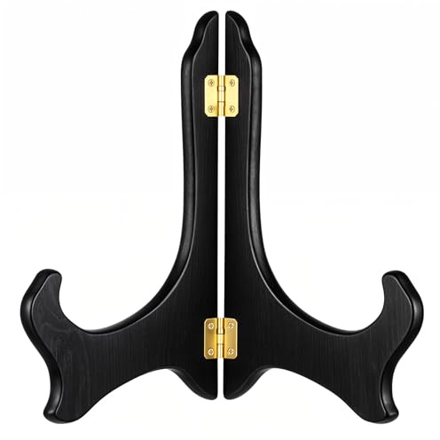 Wooden Plate Stand, 7 Inch Plate Holders for Displaying, Black Wood Easel Plates Holders to Display Picture, Frame, Cook Books, Art, Dish, Certificates and More, Ideal Wedding, Home, Birthday, Party
