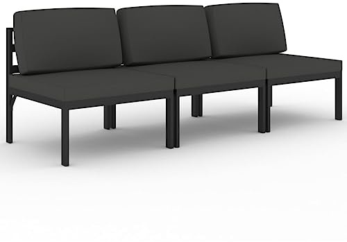 QJBSAVVA 3-Sitzer Gartensofa mit Kissen, Modulares Lounge Sofa aus Aluminium, Wetterfeste Terrassenmöbel für Garten und Balkon, Anthrazit