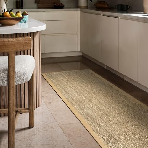 nuLOOM Elijah Teppich, Seegras, einfarbig, Bauernhaus-Stil, Baumwolle, eingefasst, Korbgeflecht, Naturfaser, für Schlafzimmer, Esszimmer, Wohnzimmer, Flur, Büro, Küche, Eingangsbereich, Beige, 5 x 25