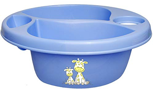 alles-meine.de GmbH 3 Kammer - Schüssel/Waschschüssel/Kinderwaschbecken - blau Tiere - Giraffe Bieco - mit Seifenablage - Organizer - Reinigungsmittel Aufbewahrungsbox - ..