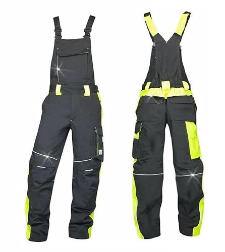 K&G Profi Latzhose AH6402 SCHWARZ/GELB NEON Herrenlatzhose Beruflatzhose Schutzlatzhose Arbeitslatzhose Sicherheitshose Herren Hose Arbeitshose (46)