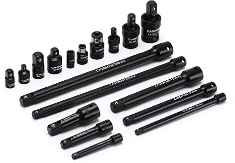 CASOMAN 18-Piece Drive Tool Accessory Set, Premium CR-V Steel with Black Phosphate Finish, Includes 1/2,3/8,1/4 Impact Universal Joint, Socket Adapters, Extensions and Impact Coupler, Professional