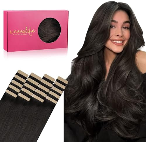 WENNALIFE Tape Extensions Echthaar, 20pcs 50g 35cm 14 Zoll Dunkel Braun Remy Invisible Tape Extensions Seidig Gerade Echthaar Extensions Skin Weft Tape Ins