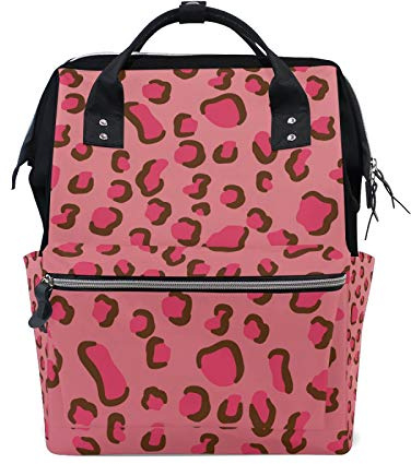 LDIYEU Leopardenmuster Rosa Wickeltasche Reiserucksack Grosse Kapazität Schulter Mom Taschen für Reisen im Freien