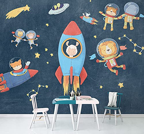 Komar Vlies Fototapete - Friends in Space - Größe: 350 x 280 cm (Breite x Höhe) - Kinderzimmer, Tapete, Traum, Rakete - IAX7-0036