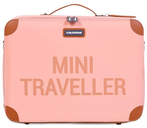 ChiLDHOME, valigia per bambini, Weekend, formato cabina compatta, solida, manico per trasporto, etichetta nome, design, finta pelle, mini Traveller rosa/rame